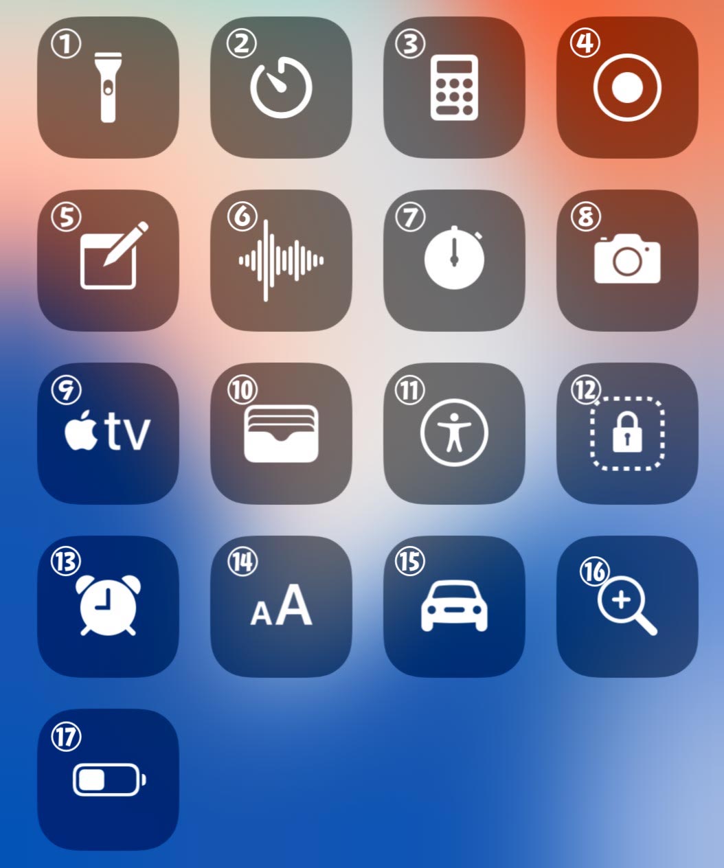iPhoneXコントロールセンターキャプチャ画像